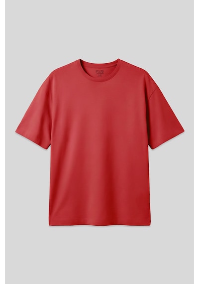 Air Jones Tommy Life Fiesta Pamuklu Kalın Yumuşak Dokulu Oversize Fit Basic Erkek T-shirt - 88377 Kirmizi