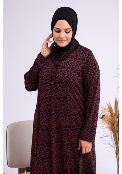 Kadin Gunluk Elbise Tesettur Leopar Desenli Buyuk Beden Elbise 001