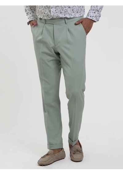 Dufy Yeşil Erkek Slim Fit Düz Pileli Pantolon - 104462-yeşil Yeşil