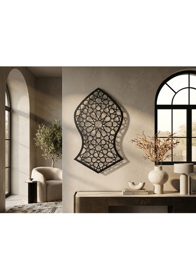 Modern Metal Kadem-i Şerif Duvar Tablosu İslami Geometrik Salon Ofis Duvar Dekoru