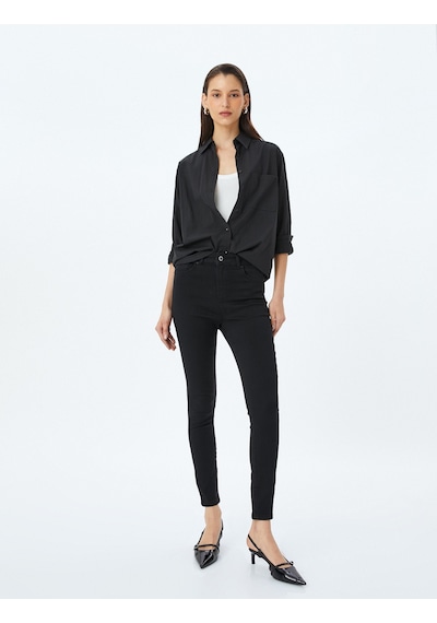 Koton Yüksek Bel Skinny Fit Dar Paça Düğmeli Kot Pantolon - Skinny Fit Push Up Jean Siyah 5sal40040md Siyah Koton Yüksek Bel Skinny Fit Dar Paça Düğmeli Kot Pantolon - Skinny Fit Push Up Jean Siyah 5sal40040md Siyah