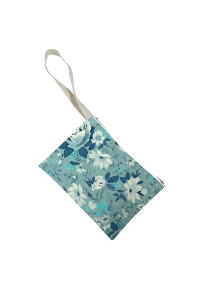 Unisex Mavi Çiçekler Desenli Portföy Clutch Çanta Çok Renkli