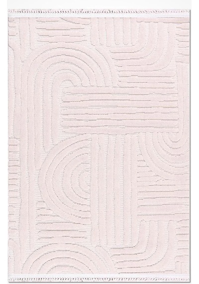 Bespoky Geometrik Modern Salon Halısı Krem - Pudra Pembe
