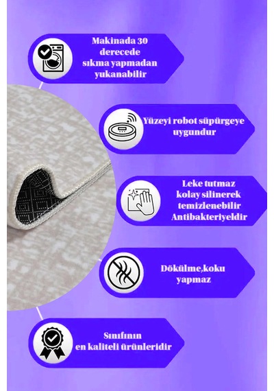 Lüle Halı Düz Renk Kaymaz Taban Yolluk Halı Bnynkremka2