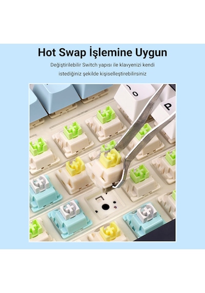 Aula F75 Mekanik Rgb Tkl Ice Vein Switch Kablosuz Makrolu Hot Swap Klavye Lacivert