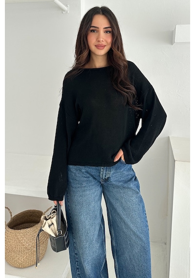 Noa & Noa Kadın Omuz Açık Salaş Triko Kazak Soft Elegance Siyah