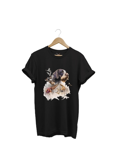 Hunter Avcılık Av Desenli Av Köpeği Ve Av Kuşu Baskılı %100 Pamuk Premium Regular Fit Siyah T-shirt Siyah