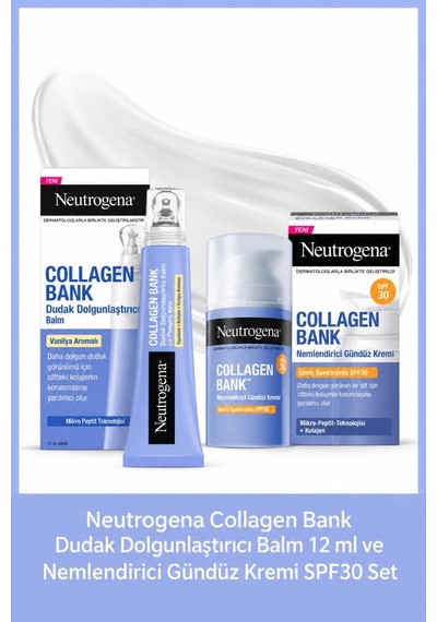 Collagen Bank Dudak Dolgunlaştırıcı Balm 12ml + Collagen Bank Spf30 Nemlendirici Gündüz Kremi 50 Ml