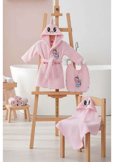 Unicorn Pembe %100 Pamuk Bebek Banyo Seti 0 - 24 Ay