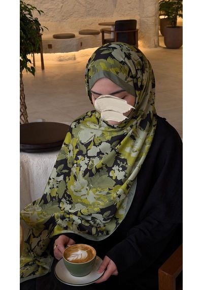 Qalortex Scarf Pamuklu Garden Desen Şal-zeytin Yeşili