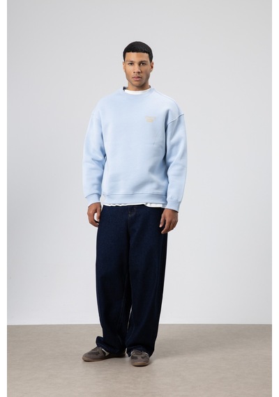 Vamos Oversize Bisiklet Yaka Baskılı Sweatshirt Bebe Mavi