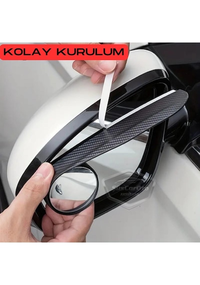 Oto Araç Açısı Ayarlanabilir Yuvarlak Kör Nokta Aynası Ve Ayna Yağmur Koruyucu Önleyici Yağmur Siperliği Karbon 00 Şüscaroto Aksesuar
