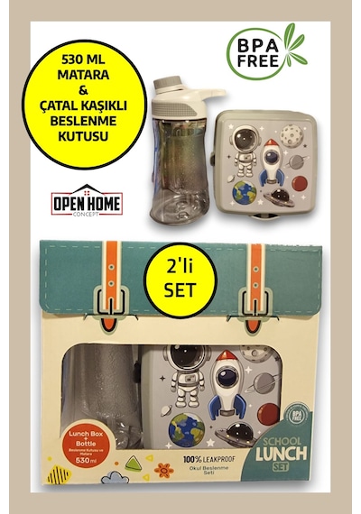 2'li Premium Beslenme Kutusu Ve 530 Ml Su Matarası Gri Diğer