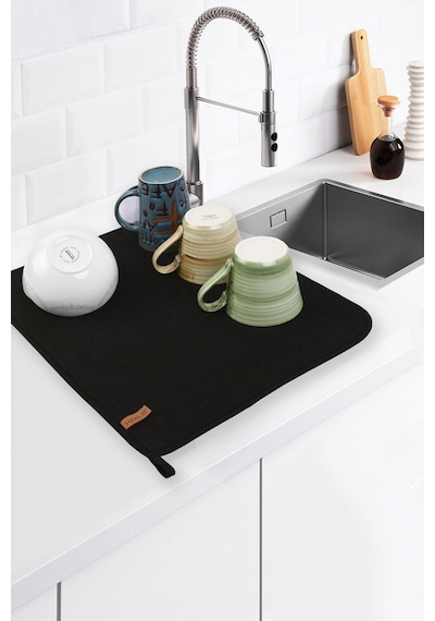Microfiber Bulaşık Kurutma Matı 46x36 cm Kurulama Bezi Kurutma Örtüsü Tezgah Üstü Siyah