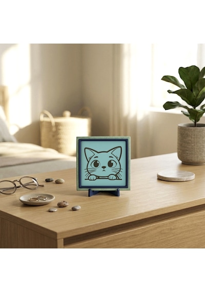 Meraklı Kedi Figürlü Çağdaş Tasarım Masaüstü Objesi, Ev Ve Ofisiniz İçin Estetik Bir Dekor 10x10 Cm