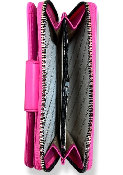 Me-vo Fermuarlı Kadın Cüzdanı, Çok Bölmeli, Pembe, Metal Detaylı Pembe