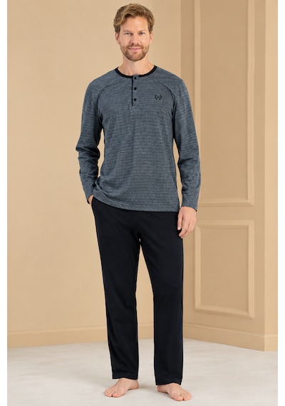 Pijadore %100 Pamuk 2273 Uzun Kol Erkek Pijama Takımı Siyah