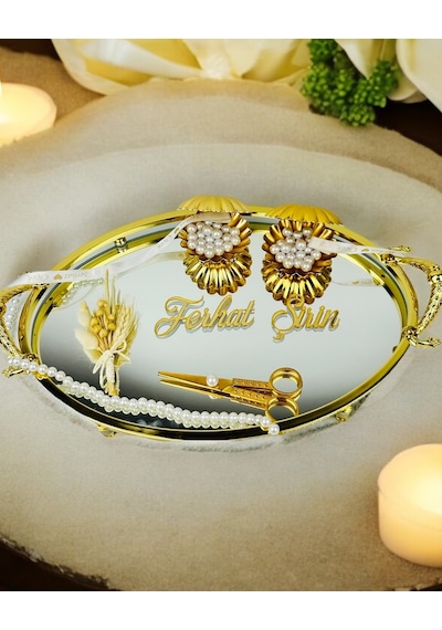 Infinity Gold Şık Söz Nişan Yüzük Tepsisi Gold Gold