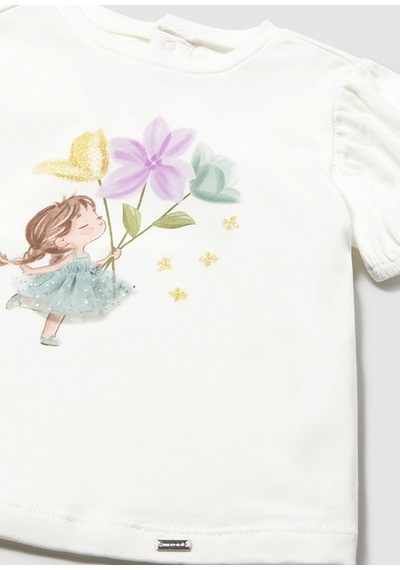 Kız Bebek Baskılı Tshirt Krem Beyaz