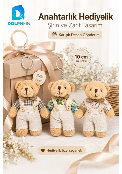 Tulumlu Peluş Ayıcık Anahtarlık 10 Cm Çanta Süsü Hediyelik Karışık Desen Gönderim