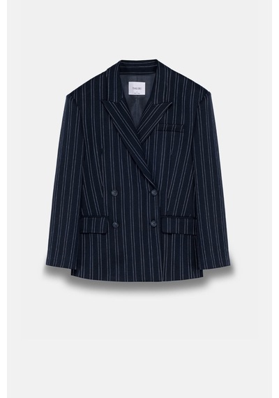 Kadın Lacivert Çizgili Oversize Blazer Lacivert