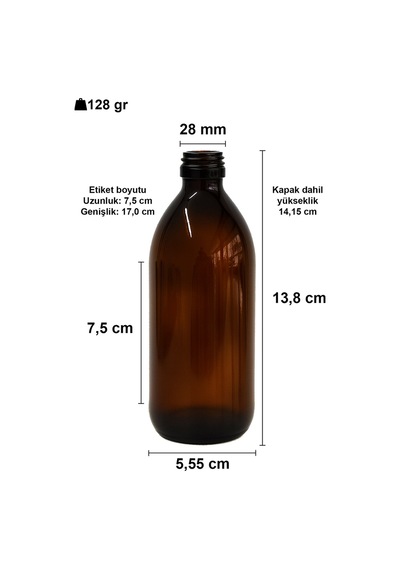 Afracam Yuvarlak Amber 200 Ml Siyah Plastik Kapaklı Cam Şişe