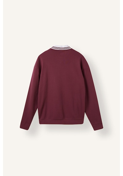 Defacto Boxy Fit Çizgili Polo Yaka Baskılı Waffle Sweatshirt H8778ax26aubr170 Bordo-br170