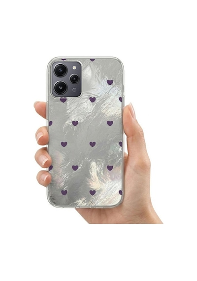 Xiaomi Redmi 12 Uyumlu Kılıf Pink Heart Silikon Kılıf Lila