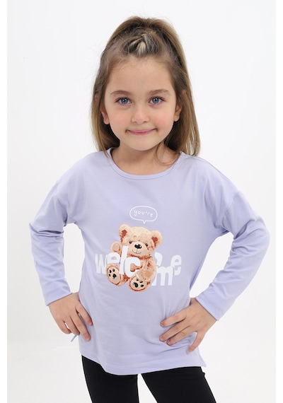 Toontoy Kids Toontoy Kız Çocuk Welcome Ayı Baskılı Tişört Mavi