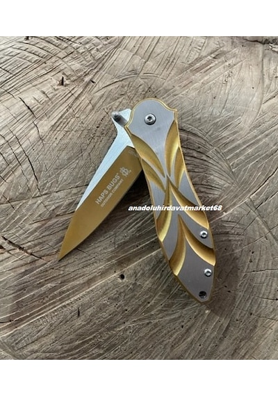 Haps Carbon Çelik Özel Cep Çakısı Kamp Çakısı Çelik Gövde Klipsli Mini Çakı 10cm Sarı