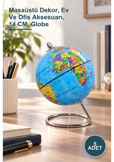 5 Adet Dekoratif Masaüstü Dünya Küre Masaüstü Dekor, Ev Ve Ofis Aksesuarı, 14 Cm, Globe 1