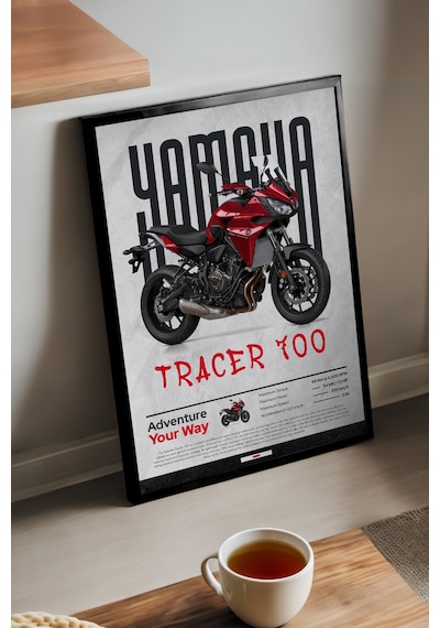 Yamaha Tracer 700 Siyah Ahşap Çerçeveli Poster, Dekoratif Motosiklet Duvar Tablosu
