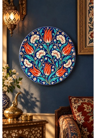 Dekoratif Duvar Tabağı Neo-iznik Maksimalizm Dekorlu Seramik Tabak Bej