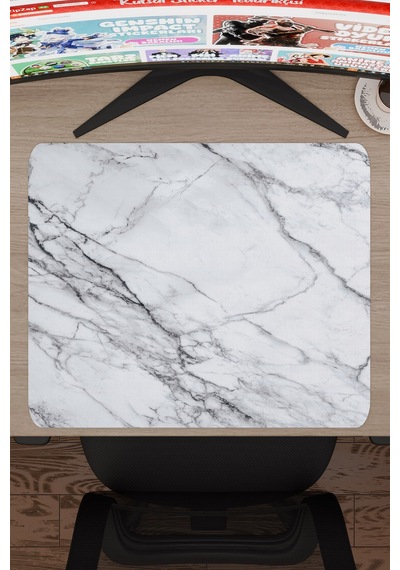 Beyaz Mermer Kaymaz Dikişli Kauçuk Oyuncu Mousepad V3 - 48x40 Xl Gaming Mouse Pad Fare Altlığı