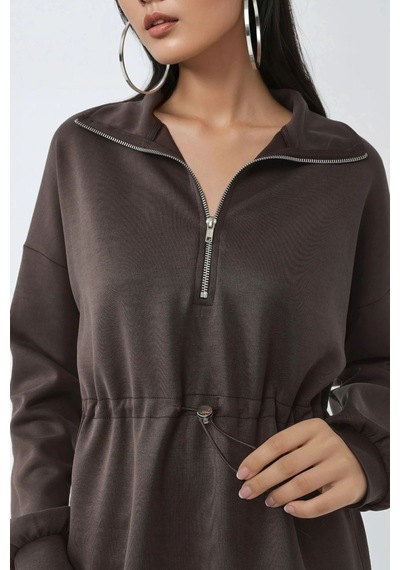 Hiccup Busem Beli Ayarlanabilir Fermuarlı Yaka Sweatshirt Kahve Kahvesi