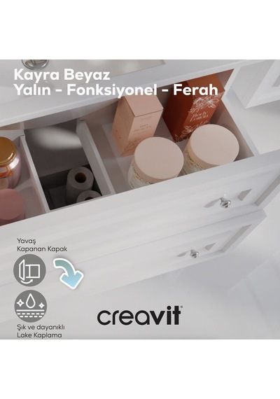 Creavit Kayra Mat Beyaz Lavabo Dolabı Çekmeceli 100cm Mat Beyaz Creavit Kayra Mat Beyaz Lavabo Dolabı Çekmeceli 100cm Mat Beyaz