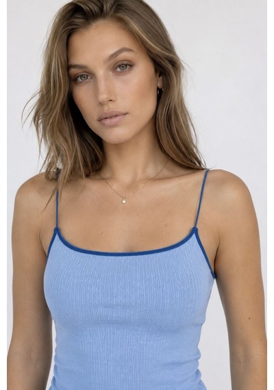 Neden Tekstil Kontrast Şeritli Triko Atlet Body - Mavi-saks