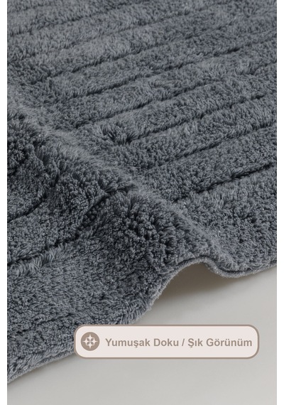 Elart Luin Banyo Halısı Paspas Takımı Pamuklu 2 Adet 60x100 Cm Antrasit Antrasit