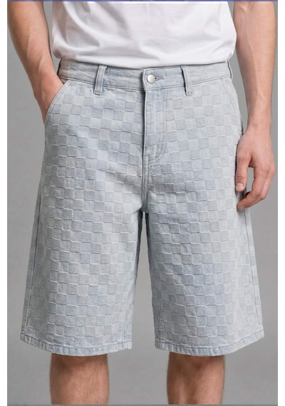 Defacto Baggy Fıt Açık Mavi Kareli Bermuda Şort I4053ax26hsnm39 Mavi-nm39
