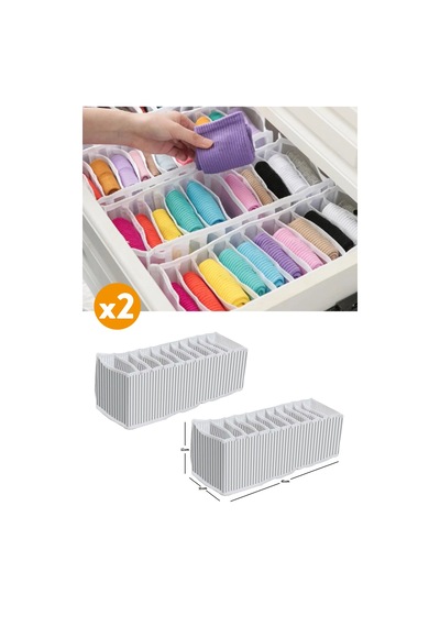 2 Adet 11 Gözlü Çekmece Içi Akordiyon Organizer-11 41 12 Cm Small Kumaş Beyaz Diğer
