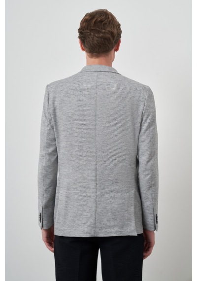 Morven Erkek Gri Keten Dokuma Desenli Slim Fit Mono Yaka Ceket 25ys002006100 Gri