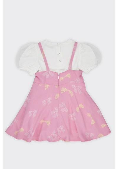 Kız Bebek Desenli İki Parçalı Pembe Elbise 479637