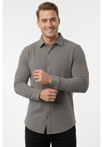 Deepsea Toprak Slim Fit Örme Kumaş Likralı Erkek Gömlek Nefes Alan Esnek Ve Modern Tasarım 2602604 Kahverengi