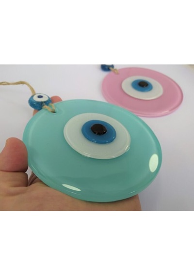 Opak Cam Nazar Boncuğu Ikili Set Toz Pembe Ve Cam Göbeği Duvar De