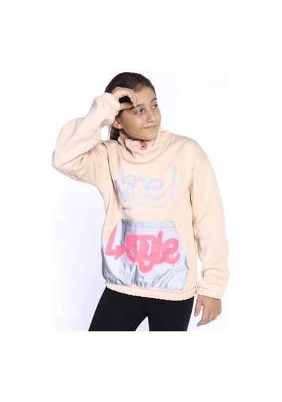 Toontoy Kız Çocuk Bol Yaka Reklektörlü Kanguru Cepli Sweatshirt Bej