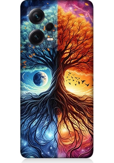 Xiaomi Redmi Note 12 Pro Plus Uyumlu Hayat Ağacı Ve Gece Gündüz Desenli Silikon Kılıf Çok Renkli