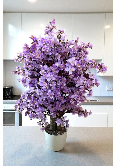 Yapay Çiçekçiniz Yoğun Yapraklı 60 Cm Yapay Sakura Bahar Dalı Ağacı mor