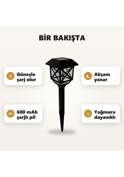 Solar Kazıklı Bahçe Feneri, Siyah, 40 Cm, 6 Adet, Gt-sl48