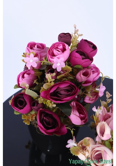 Yapay Çiçek Sitesi Plastik Saksıda Yapay Ranunkulus Tanzimi 2'li Set 30 Cm Mor Pembe - Pudra Pembe