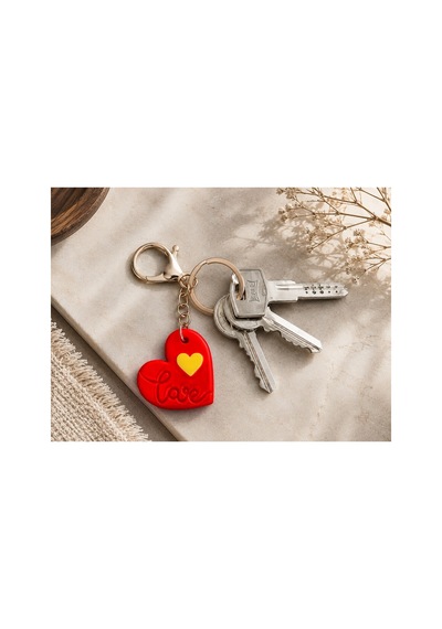 El Yapımı Sarı Kırmızı Polimer Kil Love Kalpli Anahtarlık Romantik Hediyelik Kalp Anahtarlık Minimal Çanta Ve Anahtar Aksesuarı